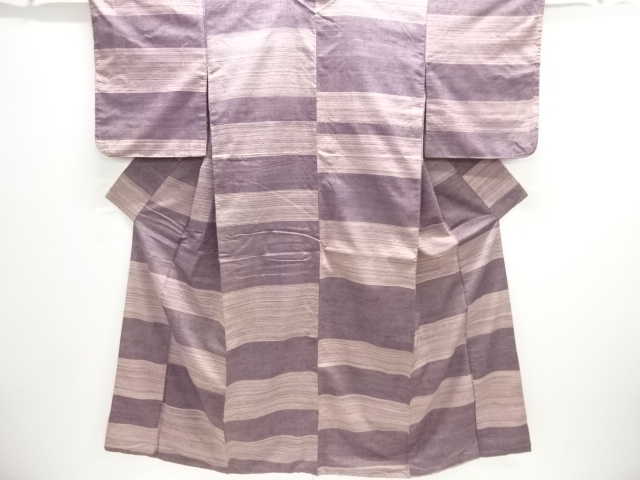 JAPANESE KIMONO / ANTIQUE KIMONO / SILK / FUSHI TSUMUGI / WOVEN ABSTRACT STRIPE